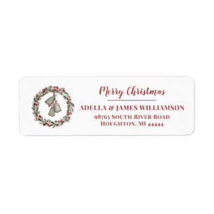 Wreath with Red Berries and Bells Merry Christmas
