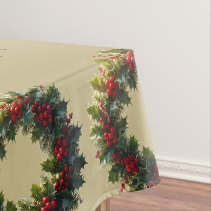 Wreath With Seasonal Woodland Red-Coloured Dupes Tablecloth