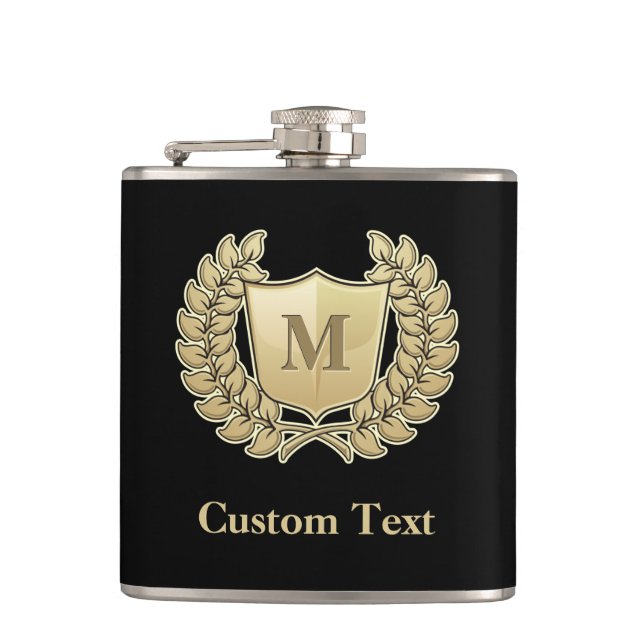 Wreath with Shield Hip Flask (Front)