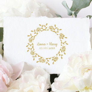 Wreath with Wildflowers in Black for Wedding Rubber Stamp