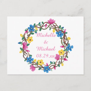 Wreathe Colourful Flowers Save the Date Postcards