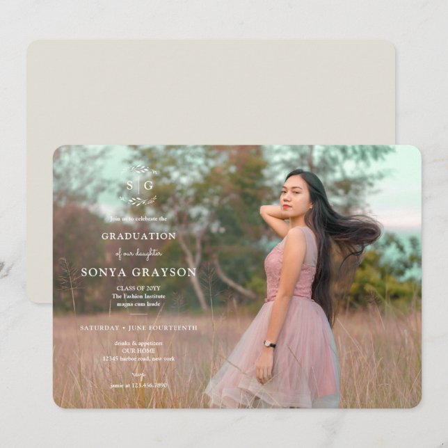 Wreathed Initials Graduation Party Invitation (Front/Back)