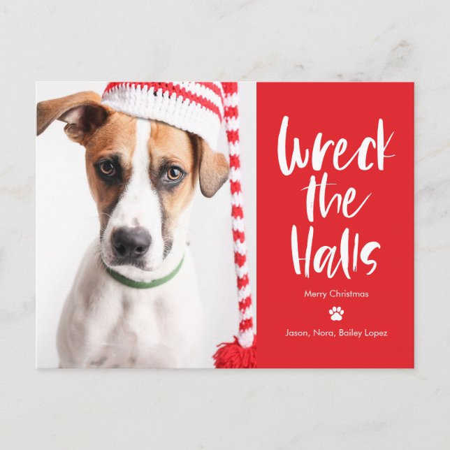 Wreck The Halls Editable Colour Holiday Postcard (Front)