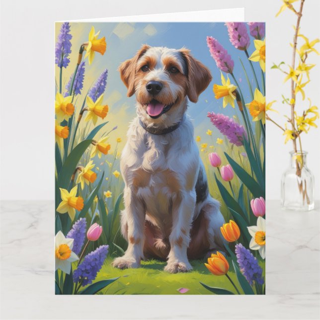 Wrehaired Pointing Griffon Spring Flowers Painting Card (Yellow Flower)