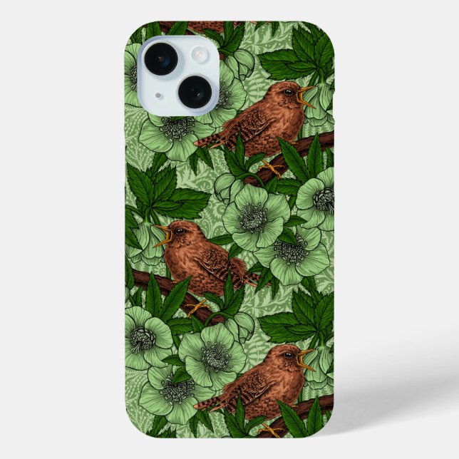 Wren and hellebore, light green Case-Mate iPhone case (Back)