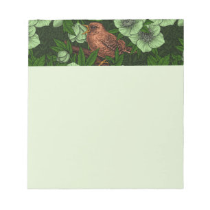 Wren and hellebore, light green notepad