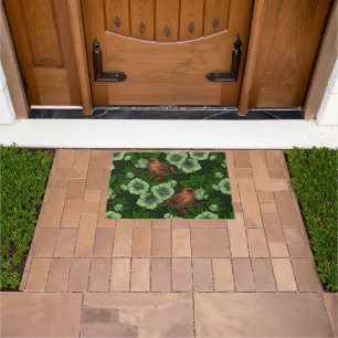 Wren and hellebore, pink and violet doormat