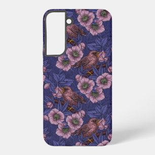 Wren and hellebore, violet and pink samsung galaxy case