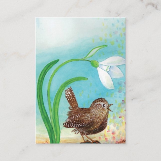 Wren Bird Sing at Dawn In the Spring  Enclosure Card (Front)