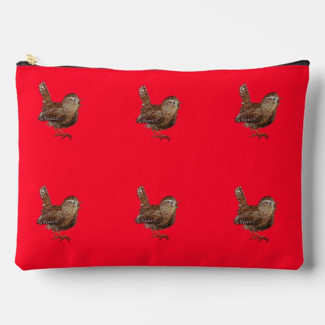 Wren Bird Singing Vivid Red Accessory Pouch (Front)
