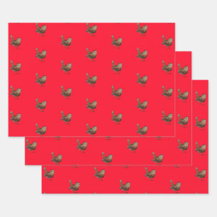 Wren Bird Singing Vivid Red Wrapping Paper Sheet