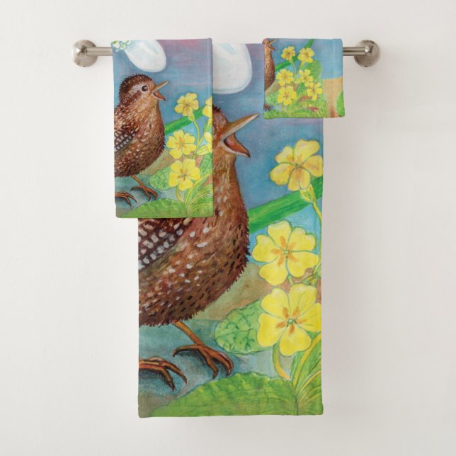 Wren Bird & Snowdrop & Spring   Bath Towel Set (Insitu)