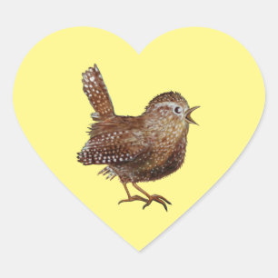 Wren Bird (Troglodytes Troglodytes) Heart Sticker