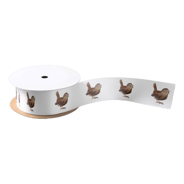Wren Bird (Troglodytes Troglodytes) White Satin Ribbon (Spool)