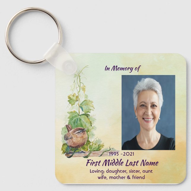  Wren Bird Vineyard Memorial Keepsake Key Ring (Front)