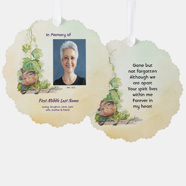  Wren Bird Vineyard Memorial Keepsake Tree Decoration Card (Front/Back)