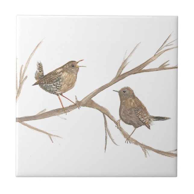 Wren Bird Wildlife Watercolor Art Cute Tile (Front)