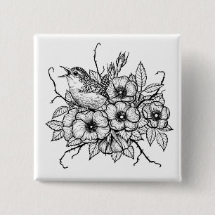 Wren bouquet 15 cm square badge