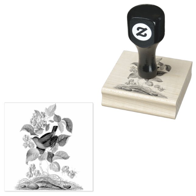Wren Raspberry Vintage Scrapbooking  Rubber Stamp (Stamped)