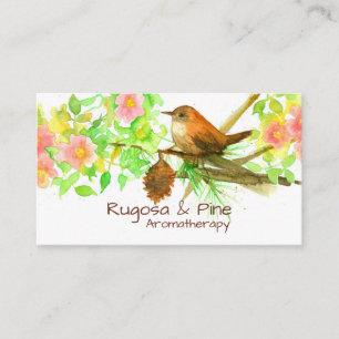Wren Rugosa Rose Pine Cone Watercolor Botanical Business Card