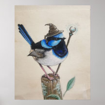 "Wrenagon" - Fantasy wizard bird poster