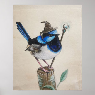 "Wrenagon" - Fantasy wizard bird poster