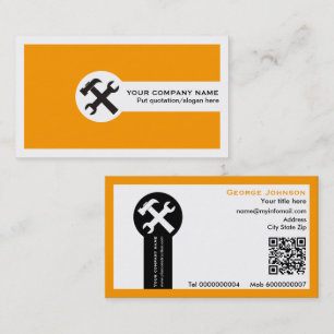 Wrench and hammer handyman constraction orange business card