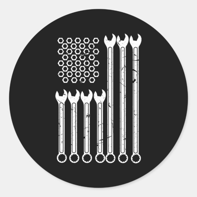 Wrench Bolt Repair Patriotic Usa Flag Classic Round Sticker (Front)