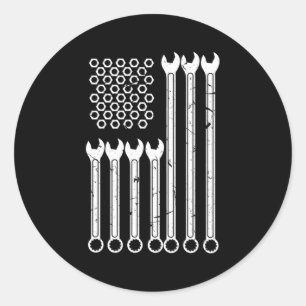 Wrench Bolt Repair Patriotic Usa Flag Classic Round Sticker