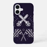 Wrench & Chequered Flag Retro Moto Mechanic