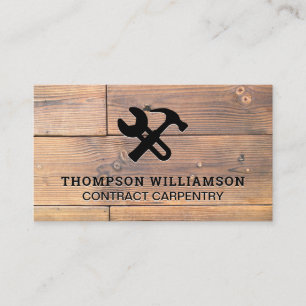 Wrench Hammer Tools Wooden Boards Business Card