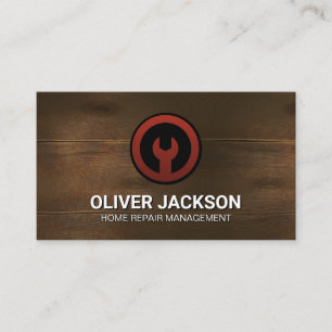Wrench Icon   Wooden Background Business Card