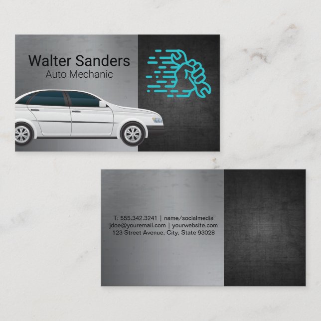 Wrench in Hand | Auto Mechanic Business Card (Front/Back)