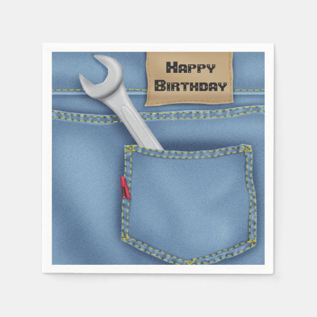 Wrench in Jean Pocket For Birthday Napkin (Front)