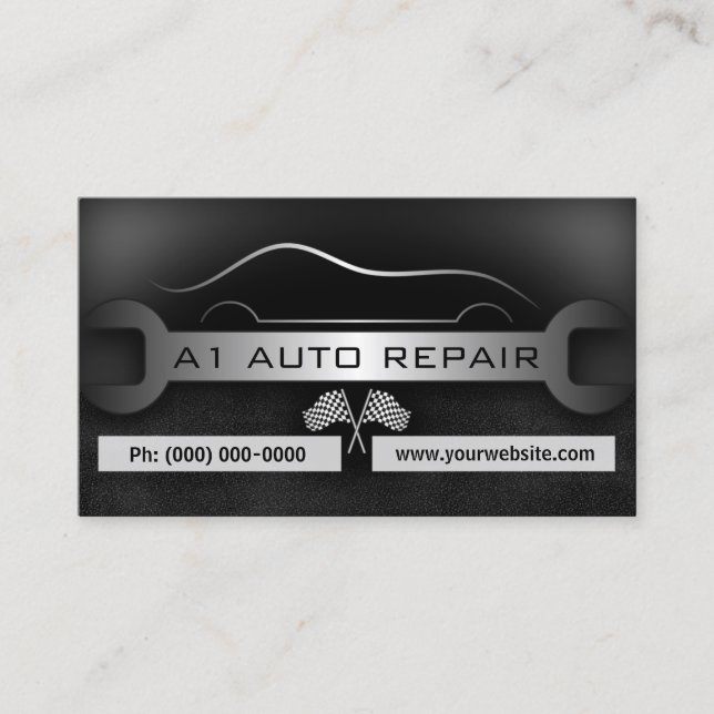 Wrench Mobile Mechanic Auto Repair Black Standard Business Card (Front)