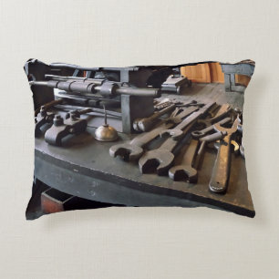 Wrenches and Oil Can in Machine Shop Decorative Cushion