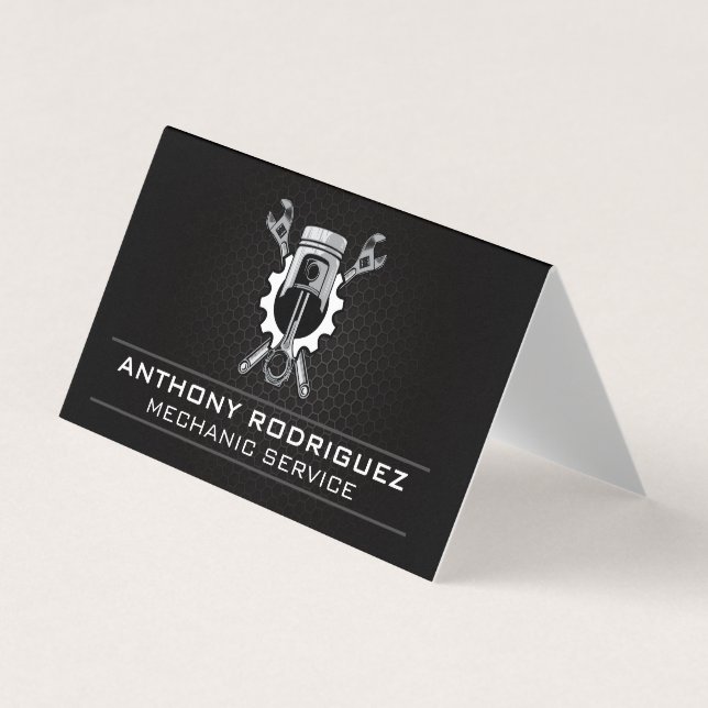 Wrenches Gear and Piston | Auto Mechanic Business Card (Front)