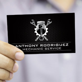 Wrenches Gear and Piston | Auto Mechanic Business Card