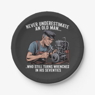 Wrenches in Their Seventies Funny Mechanic Quote Paper Plate