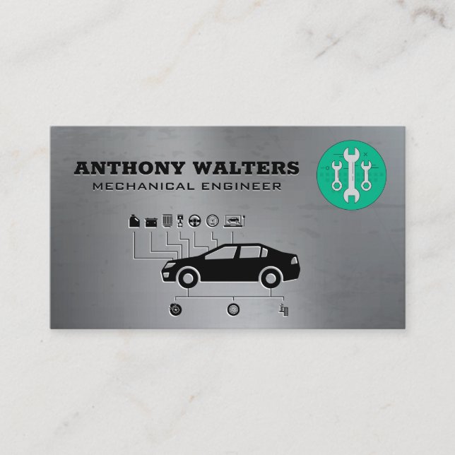 Wrenches | Metallic | Car Diagram Business Card (Front)