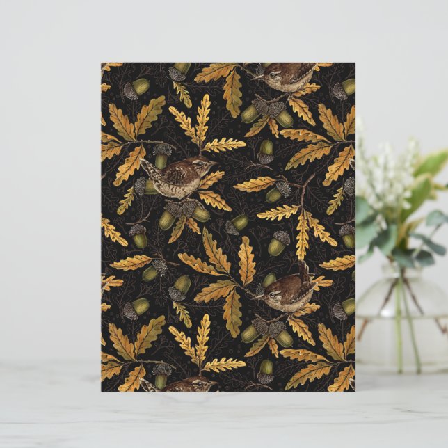 Wrens and acorns on black (Standing Front)