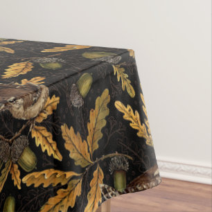 Wrens and acorns on black tablecloth