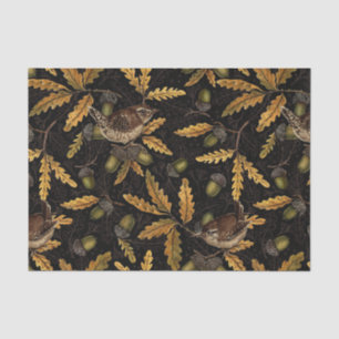 Wrens and acorns on black tissue paper