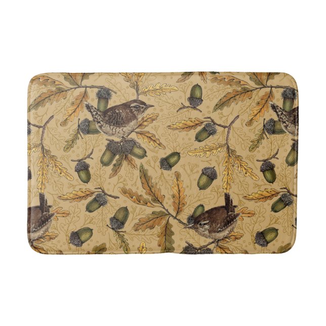 Wrens and acorns on honey bath mat (Front)