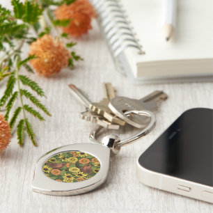 Wrens and flowers on green key ring