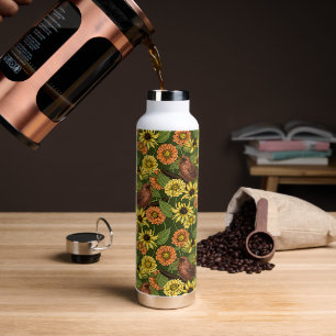 Wrens and flowers on green water bottle