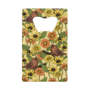 Wrens and flowers on pale yellow