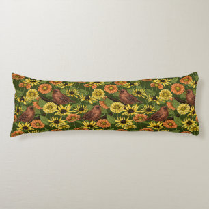 Wrens and flowers on pale yellow body cushion