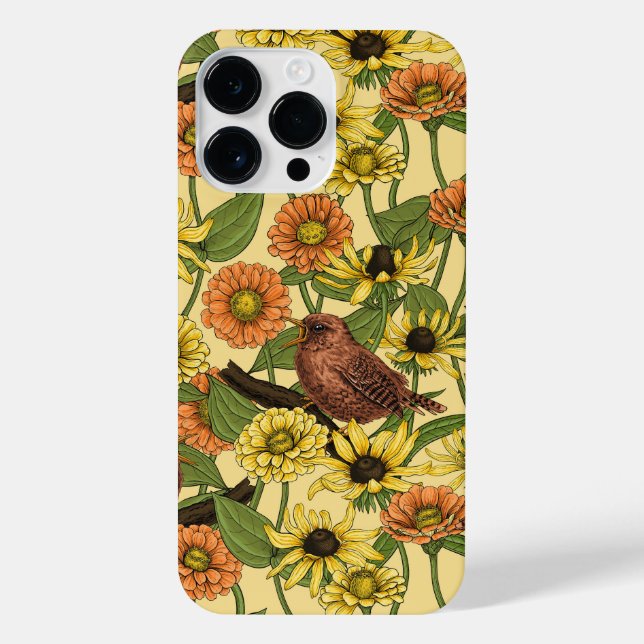 Wrens and flowers on pale yellow iPhone case (Back)