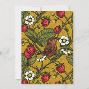 Wrens and strawberries on mustrard